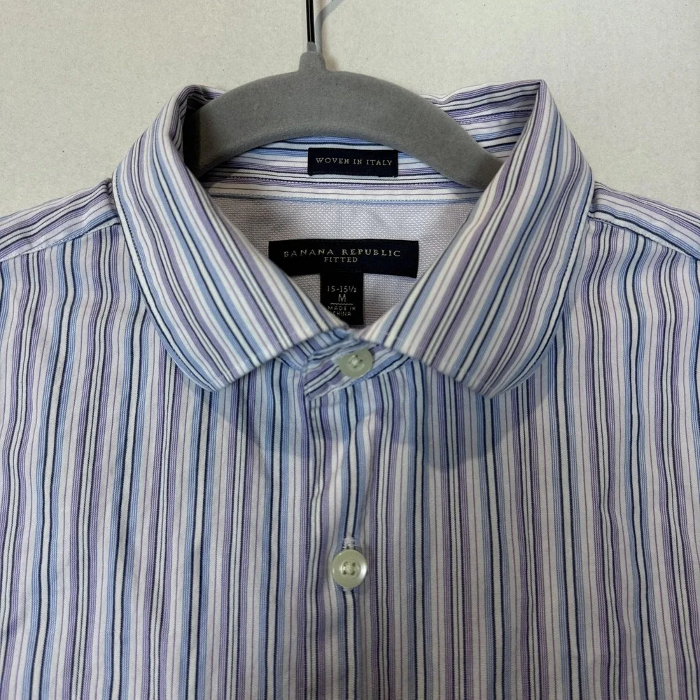 Banana Republic Dress Shirt Mens Medium 15.5 Blue Stripe‎ Slim Fit Button Down